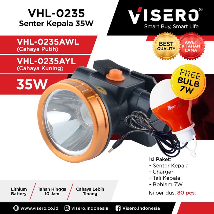 Senter Kepala Kecil 35W Cahaya Putih Bonus Lampu LED 7W (VHL-0235AWL)