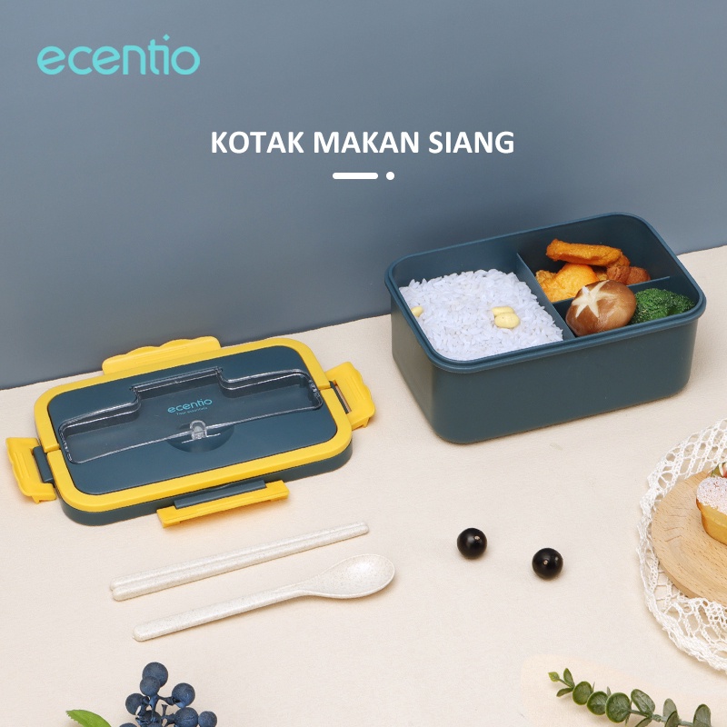 ecentio lunch box 1500ml  with free sumpit sendok tempat makan kotak bekal anti tumpah dan tahan panas bento BPA free