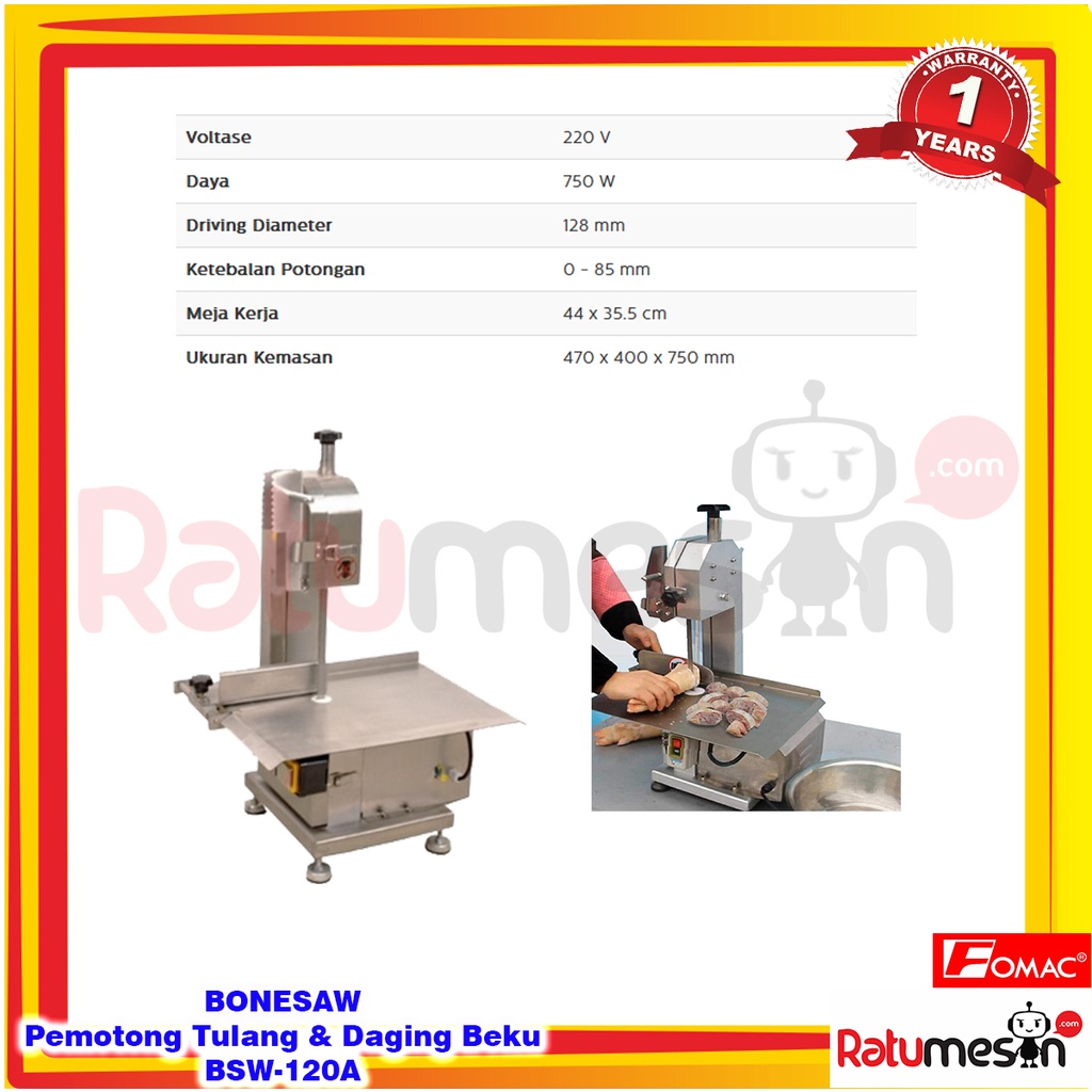 Bonesaw / Mesin Pemotong Tulang, Daging & Ikan Beku BSW-120A FOMAC