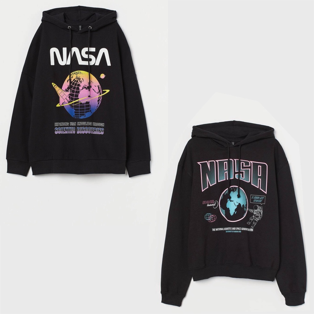Hoodie Jaket NASA Hitam Dewasa Couple Pria Wanita Desain Oversize Dari H&M +  Free Paper Bag