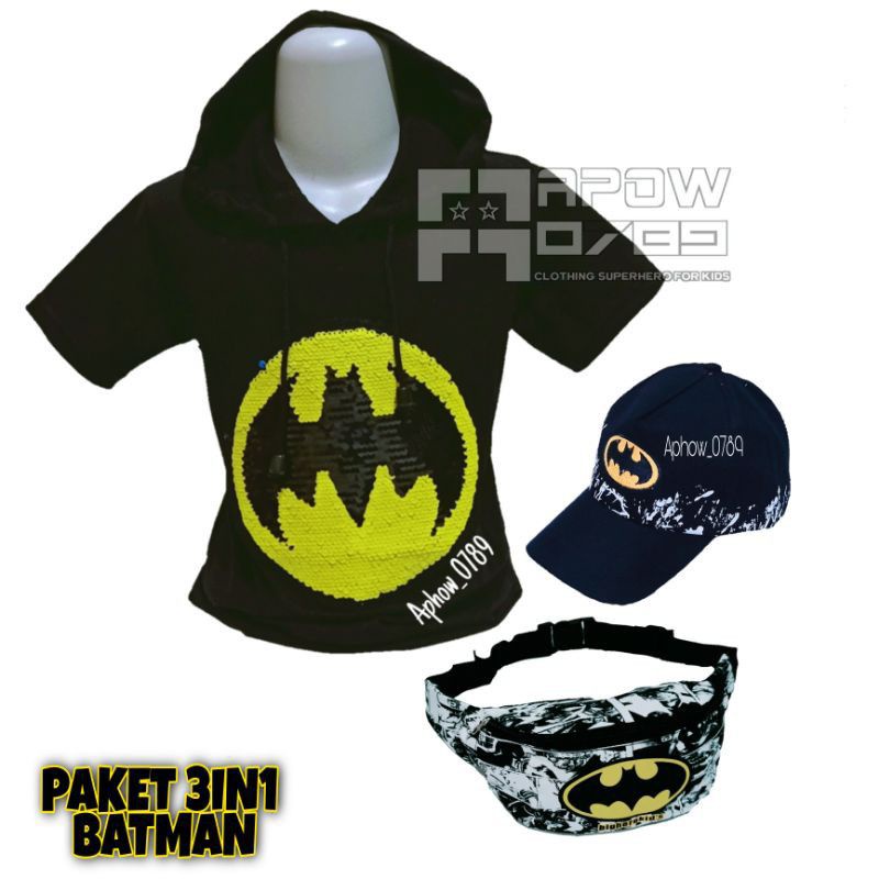 Baju hoodie anak laki-laki karakter Batmen usap gratis waistbag topi - baju anak