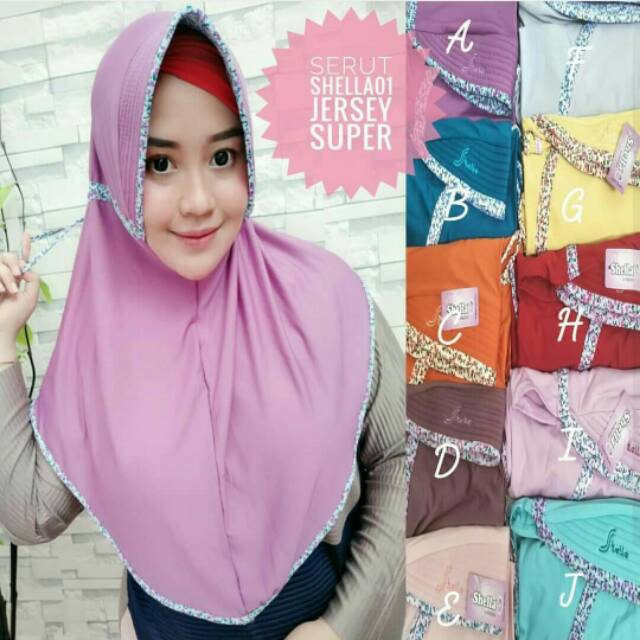 Jilbab Serut Kombinasi Bunga