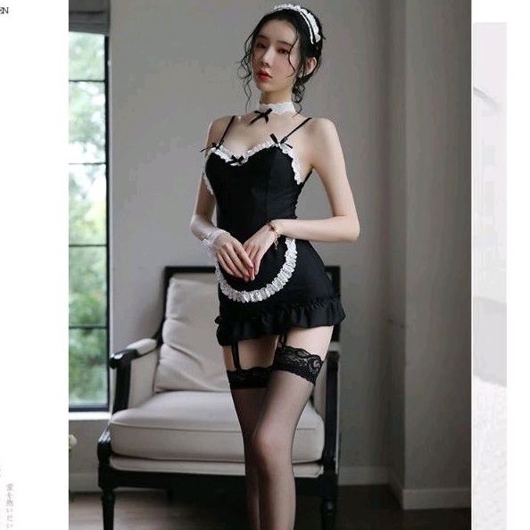 《Phiphii》PREMIUM Sexy Maid Uniform fit XL Lingerie Cosplay + Stocking Baju Pelayan Waitres