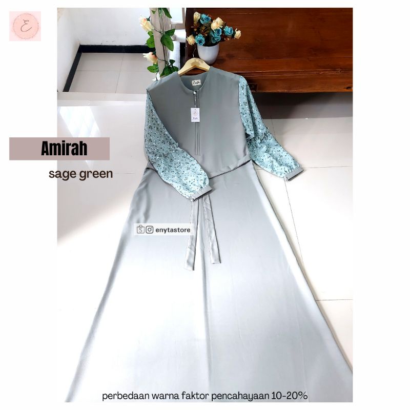 Gamis/ Dress Amirah & Ceylan by Enyta | bahan Shakilla | 1kg = 3pcs | Busui friendly-amirah - sage green