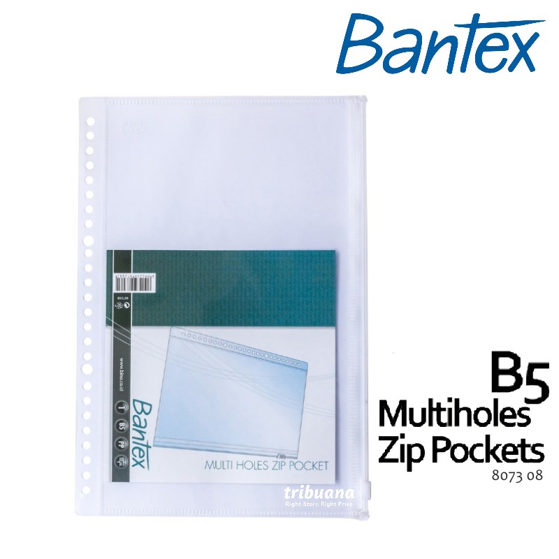 

Bantex Zipper Pocket Mutiring Binder B5 26 Holes - Kantong Zipper Binder Ring 26 ring