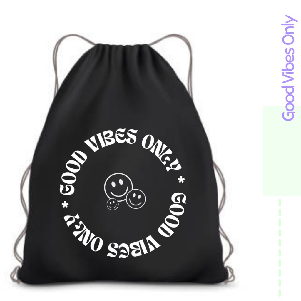 Totebag / Stringbag Good Vibes Smile tas ransel serut tote bag kampus kuliah sekolah viral kekinian kpop