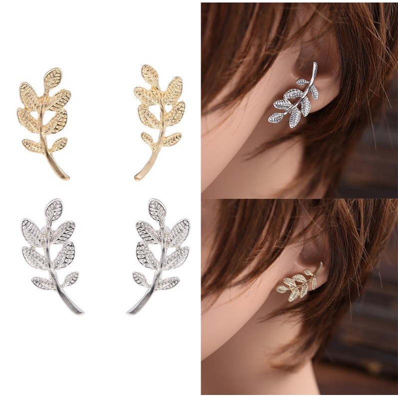 Anting Tindik Wanita E78 DAUN Korea Fashion Women Earring Diamond Touch Pesona Giwang Cewe