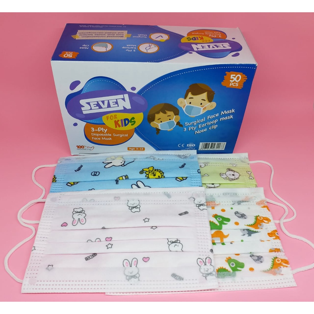 Hipnop Masker anak SEVEN KIDS MOTIF Masker Medis untuk anak 3ply 50pcs