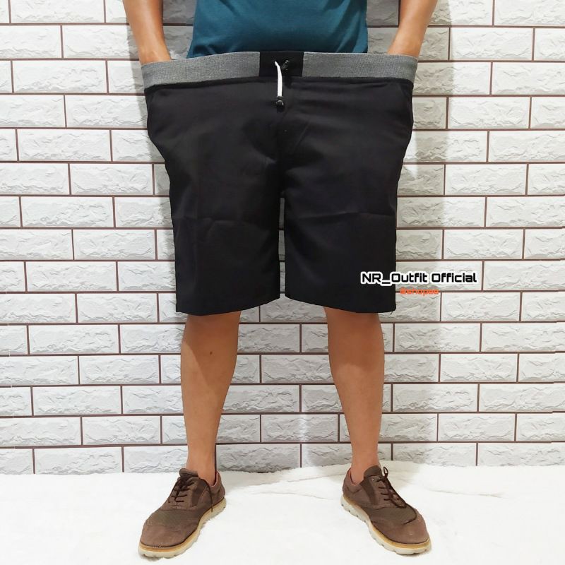 Celana Chino Pendek Pria Jumbo Big Size Chinos Pinggang Karet Cotton Combed Diamond Size 39-44