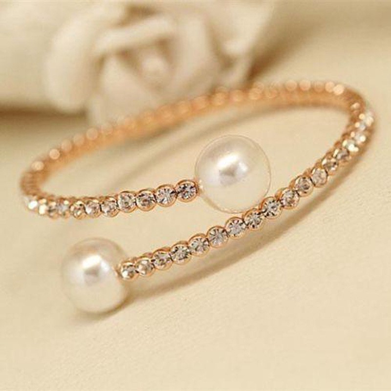 Gelang Bangle Fashion Mutiara Berlian Imitasi Korea