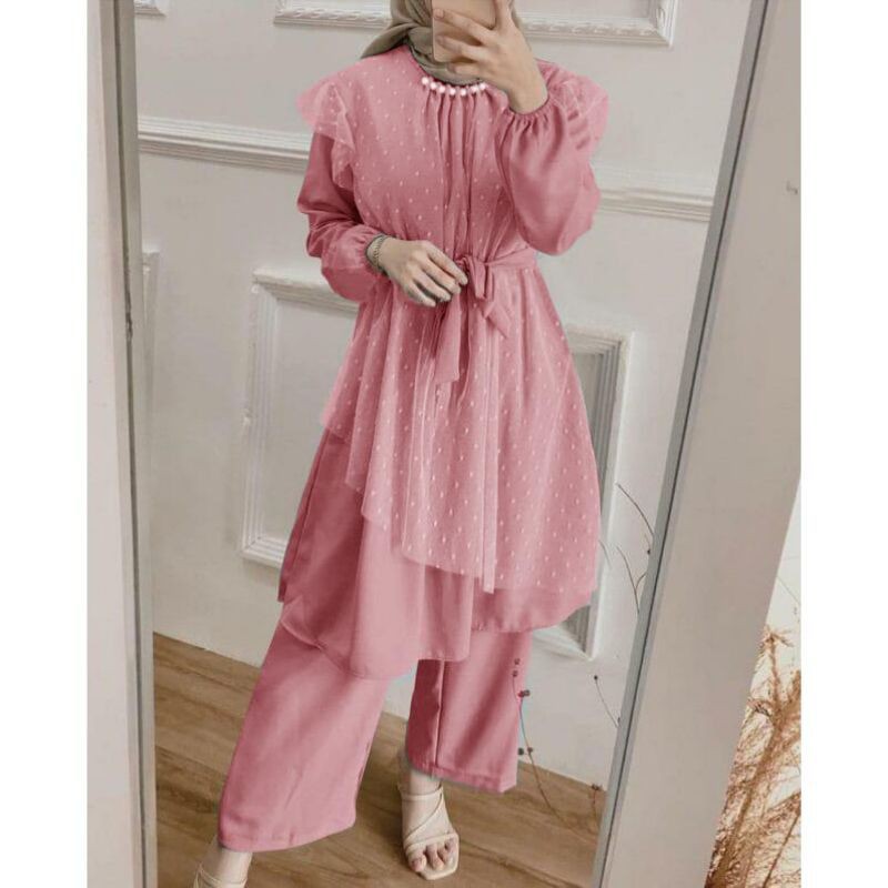 One set Tulle dot// pearly set Setelan organza candylutff