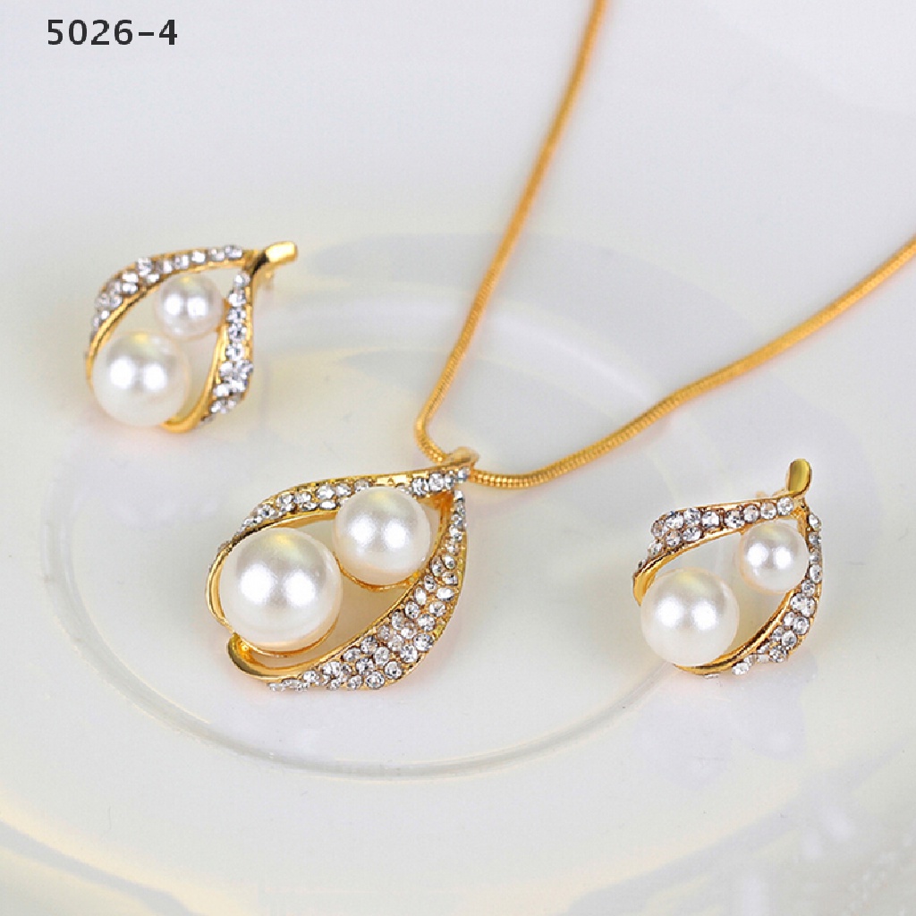 5026-4 Set Kalung + Anting + Cincin Kristal + Mutiara Untuk Pesta Pernikahan