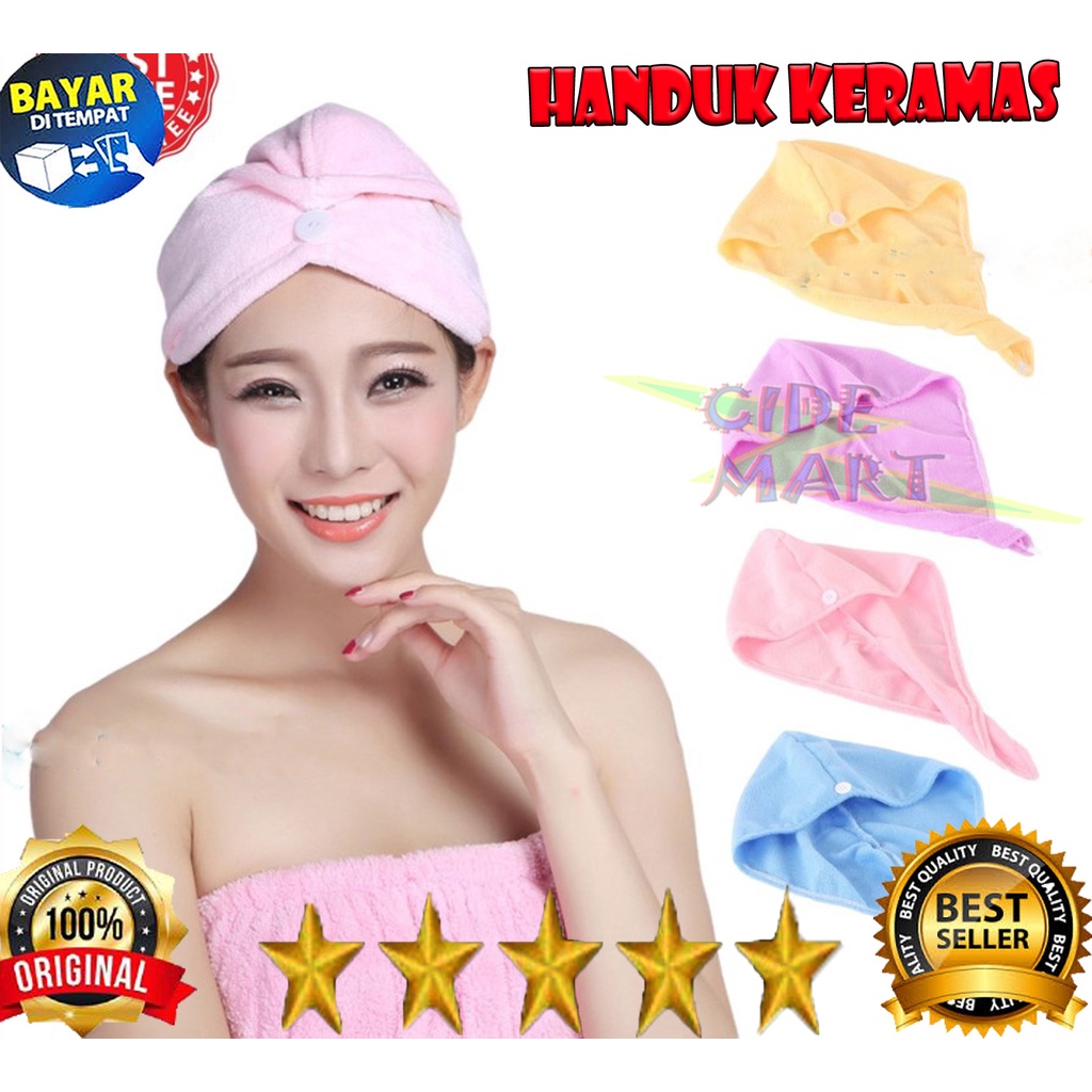 HANDUK KERAMAS MANDI MICROFIBER / HANDUK RAMBUT MAGIC HANDUK KEPALA / TOPI KERAMAS MANDI CEPAT KERING / HANDUK TURBAN KANCING