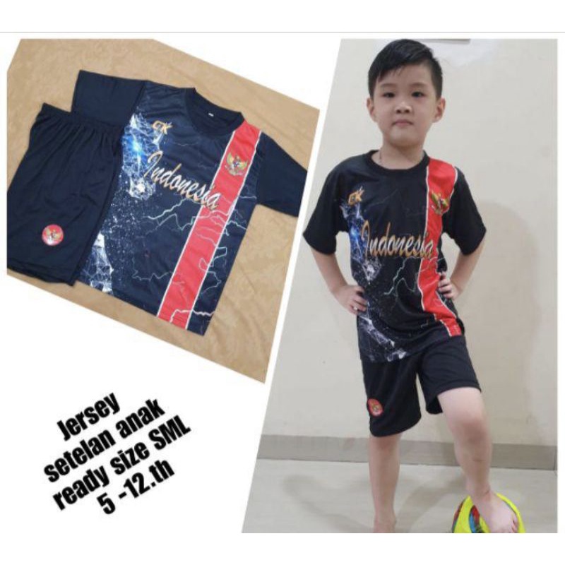 setelan bola anak /baju bola anak printing TIMNAS INDONESIA hitam size S M L