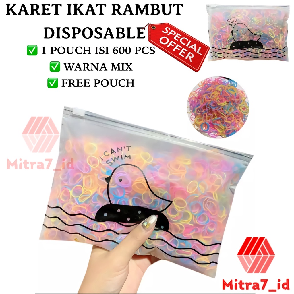 [M7] Karet Ikat Rambut Polos Isi 600 Pcs / Karet Ikat Rambut Jepang / Kunciran Rambut Warna Warni