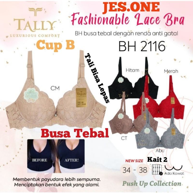 Tally 2116 BH Bra Busa Tebal Push Up Cup B Berkawat kait 2