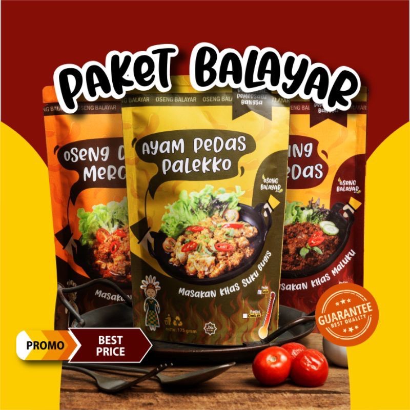 PROMO PAKET 3 VARIAN BALAYAR (Oseng Daging Mercon, Ayam Pedas Palekko, Cakalang Asap Pedas)
