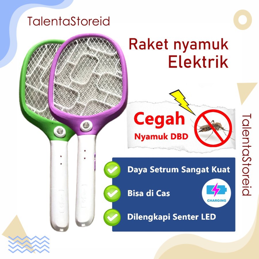 Raket Nyamuk Elektrik Senter Led Rechargeable 2 in 1 Mosquito Swatter Racket