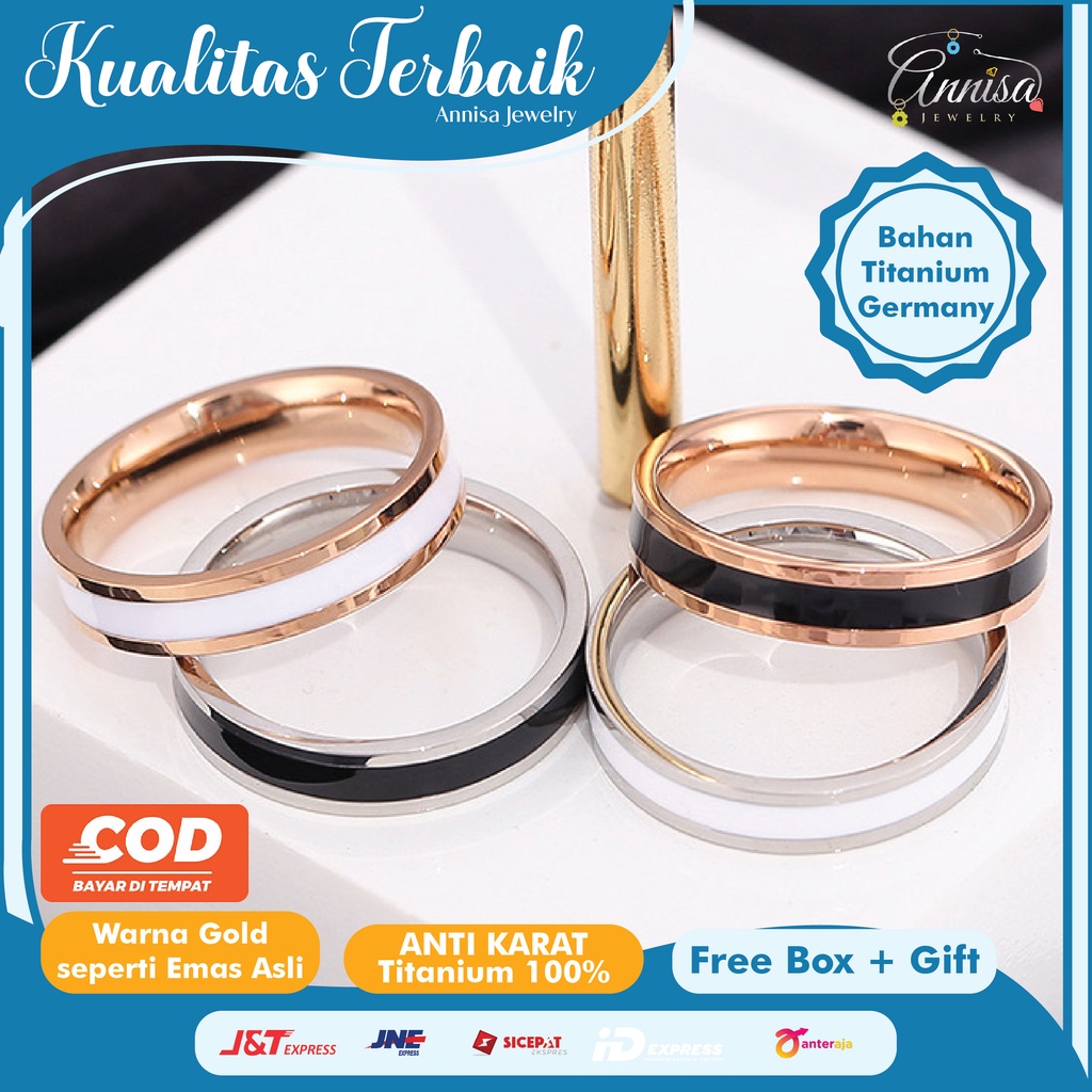 Cincin Titanium stylish list White/black Anti Pudar Kado Pasangan