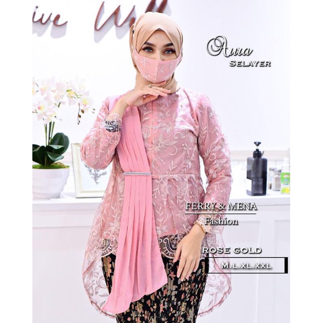 IndahKebaya | ATASAN KEBAYA SELENDANG AURA AMALIA / COKLAT LAVENDER WARDAH MAROON NAVY SILVER GOLD