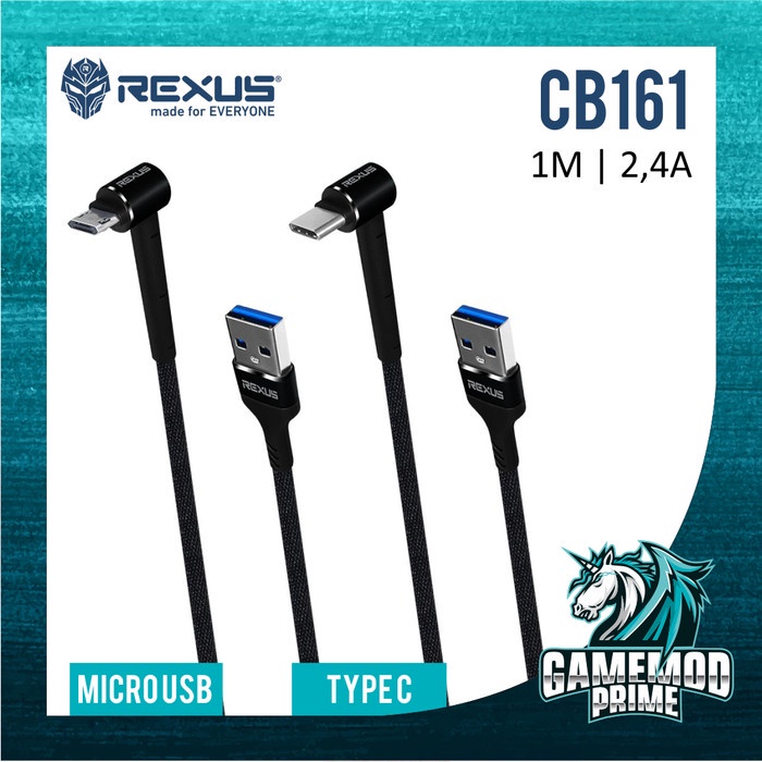 Kabel Data Type C Micro USB Cable Rexus CB161 1M Fast Charging 2.4A