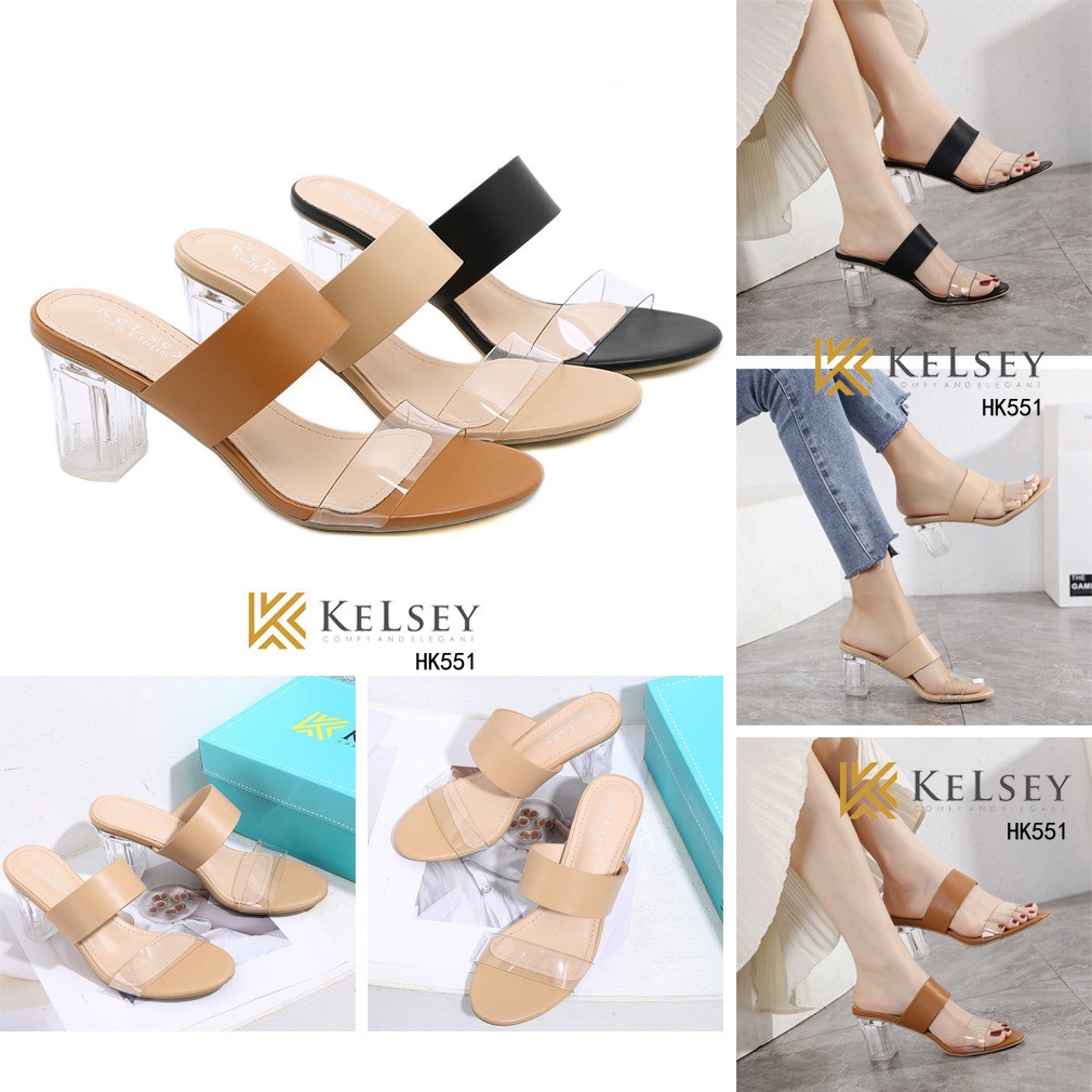 Kelsey Sandals Heels Wanita / Sandal Hak Kaca 8cm HK551