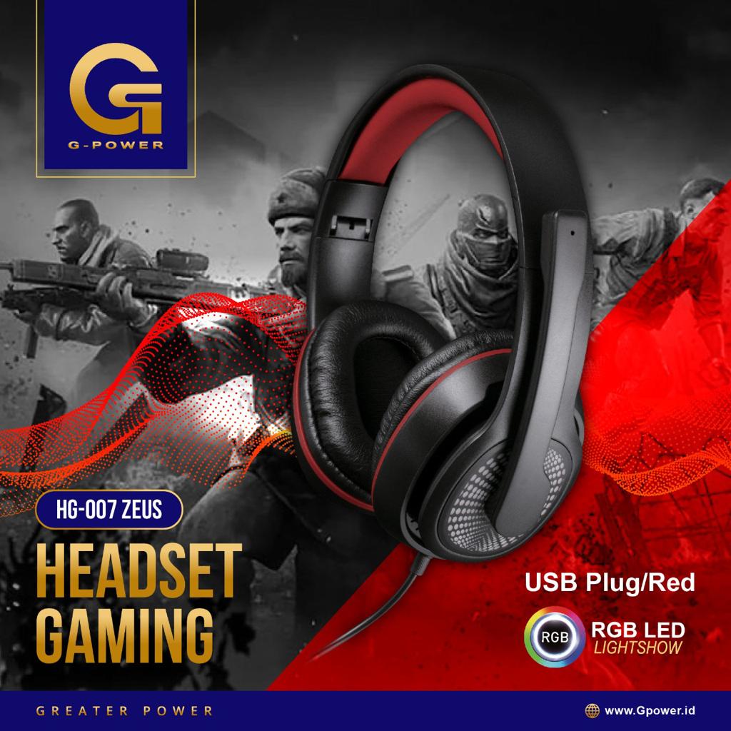 Headset Gaming G-POWER HG 007 ZEUS RGB LED With Microphone Plug or USB - headphone gaming