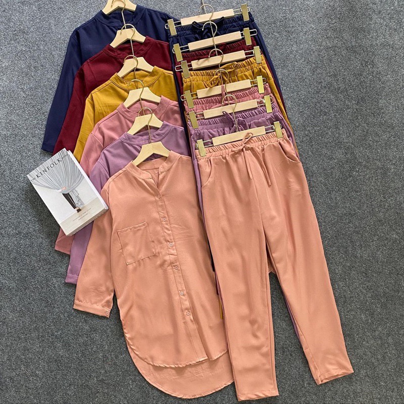 BEFAST - ZFS OOTD Setelan Wanita RENI / REFINA SHAKILA BASIC ONE SET / Atasan Lengan Panjang+Celana Panjang / Setelan Polos Casual / Set Santai Wanita Remaja / Terlaris / Termurah