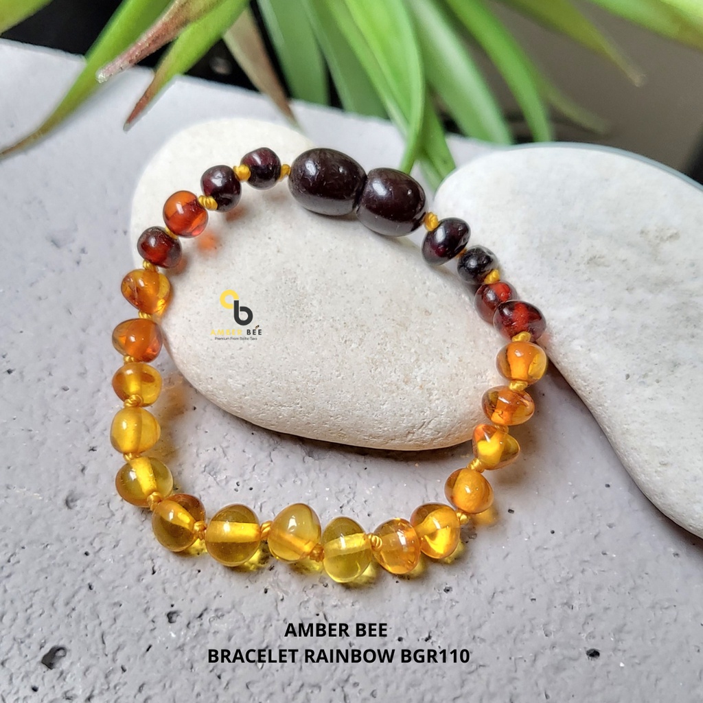 Gelang Amber Anak &amp; Dewasa Premium Glossy Rainbow BGR110 By Amber Bee