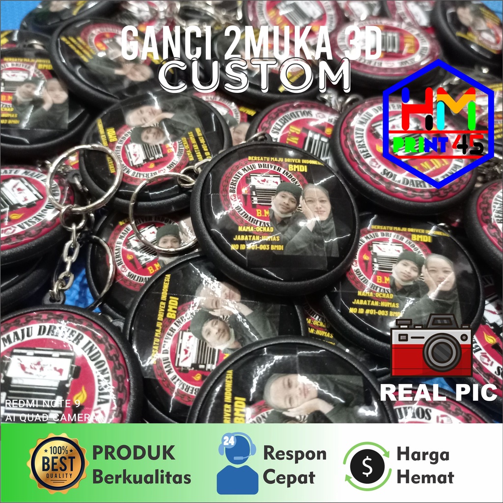 GANTUNGAN KUNCI 2SISI / BULAK BALIK CUSTOM 45mm bahan 3D