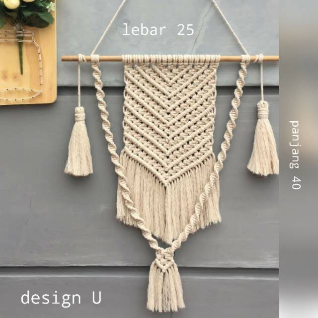 Macrame tali rajut hiasan dinding gantung frame