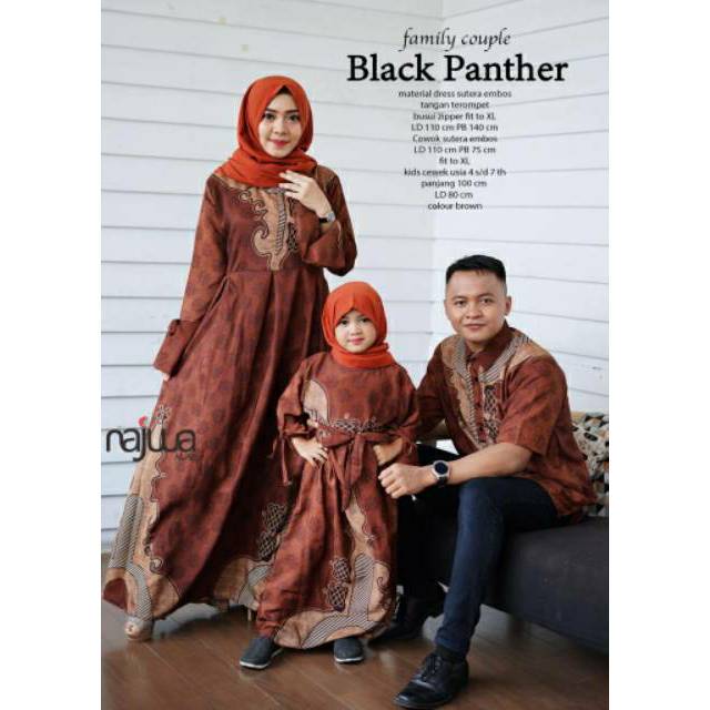 Black panther cp/couple family/couple batik/ori najwa hijab/gamis cp sutra embos/couple keluarga