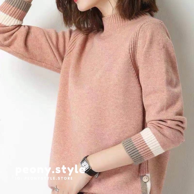 PEONY SWEATER RAJUT PREMIUM IMPOR TANGAN PANJANG LIST KANCING