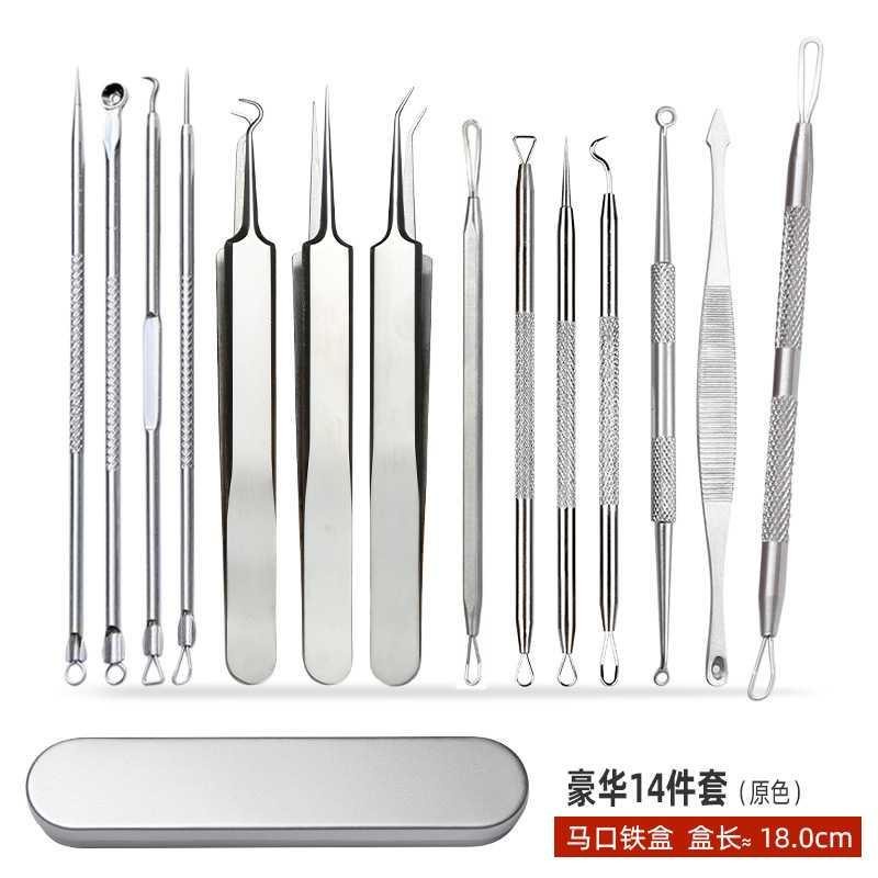 Alat Perlengkapan Komedo Jerawat Blackhead 14 PCS - PT14 - Silver