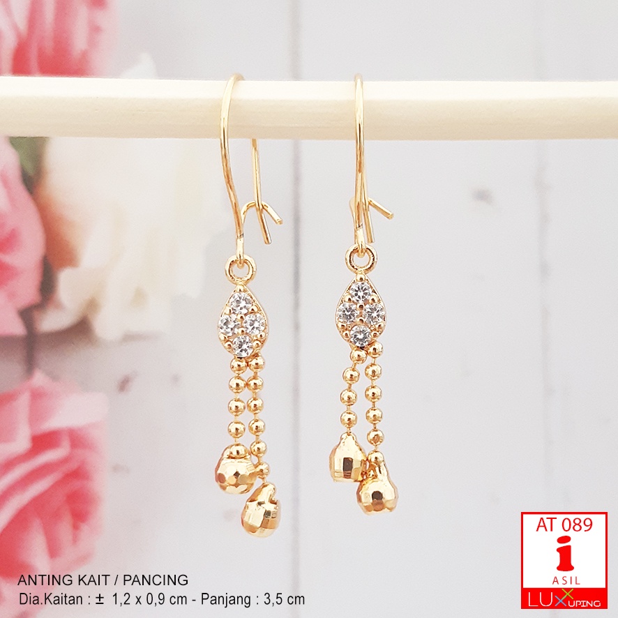 AT 089 Anting Jurai Panjang Permata Zirkon Perhiasan Lapis Emas 18K Model Kupu Love Anting Xuping Luxx Xuping