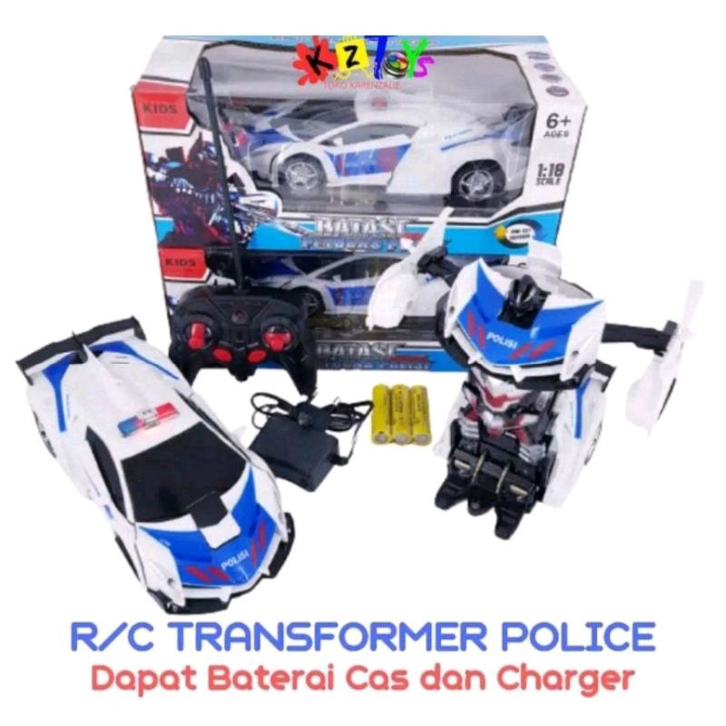 MAINAN RC MOBIL ROBOT TRANSFORMER POLISI AUTOBOTS POLICE 1:18