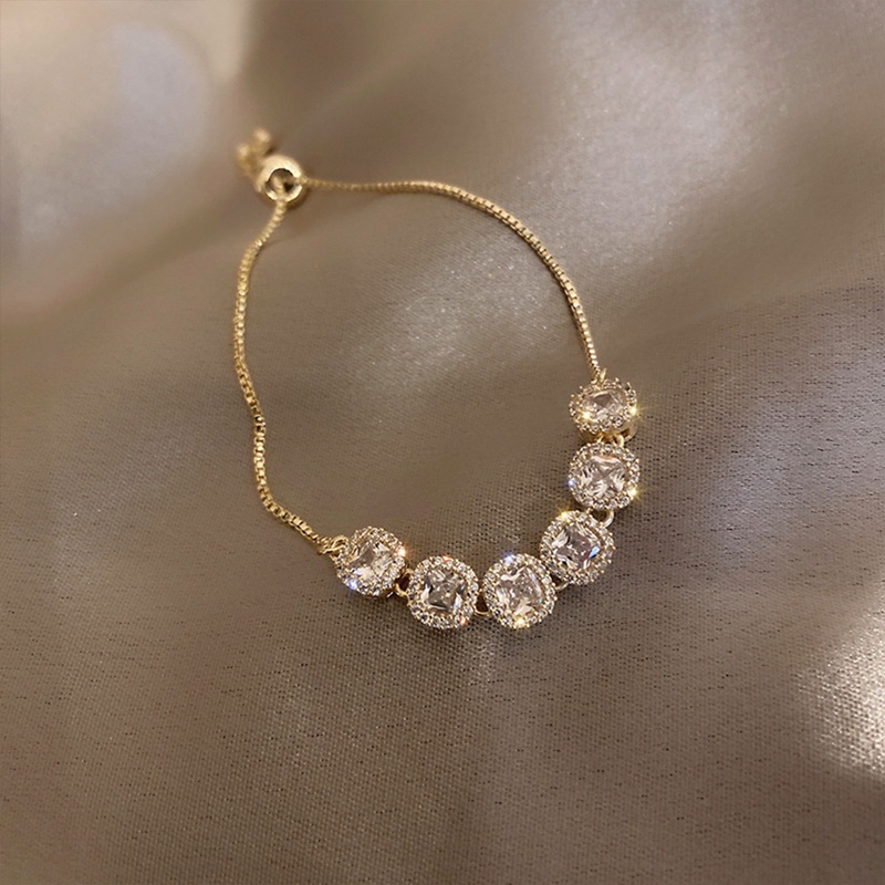 Gelang Kristal Cubic Zirconia Aaa Adjustable Desain Bunga Untuk Wanita