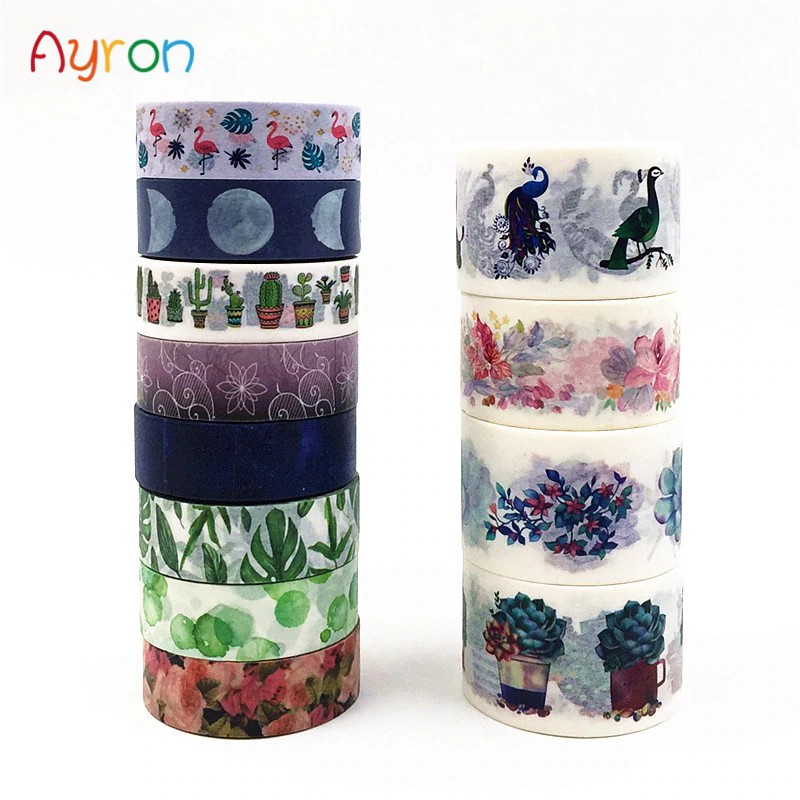 

High quality 10m Cute Lotkawaii Flower Green leaf moon Decorative Washi Tape DIY Scrapbooking
