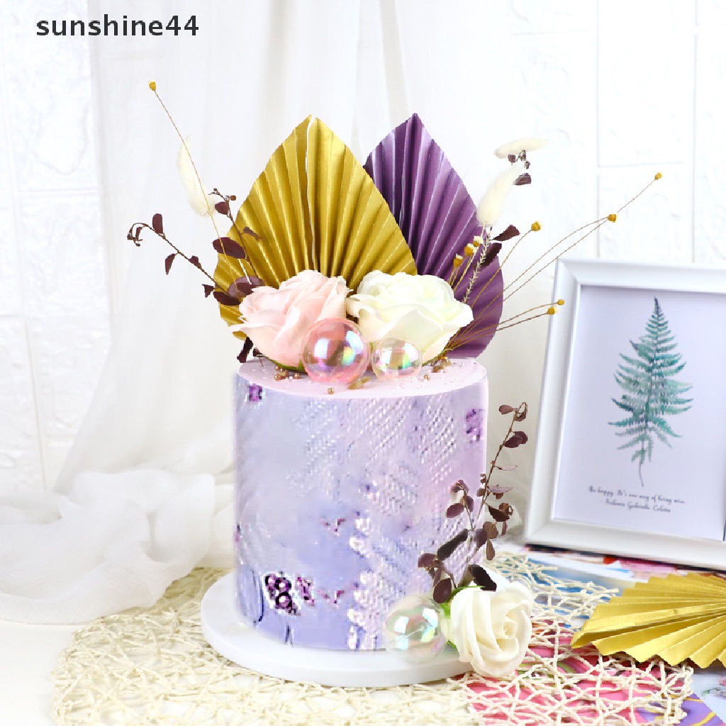 Sunshine 2pcs Topper Kue Bentuk Kipas Bahan Kertas Warna Emas Untuk Dekorasi Pesta Ulang Tahun