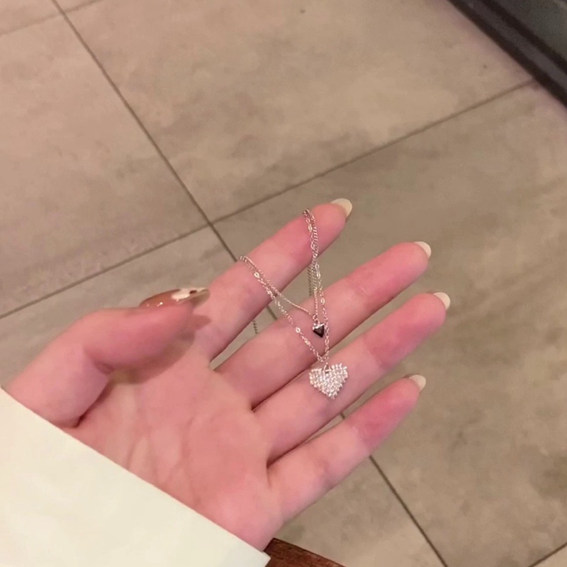 Kalung Sterling Silver 925 Dengan Liontin Hati Model Lapis Ganda Untuk Wanita