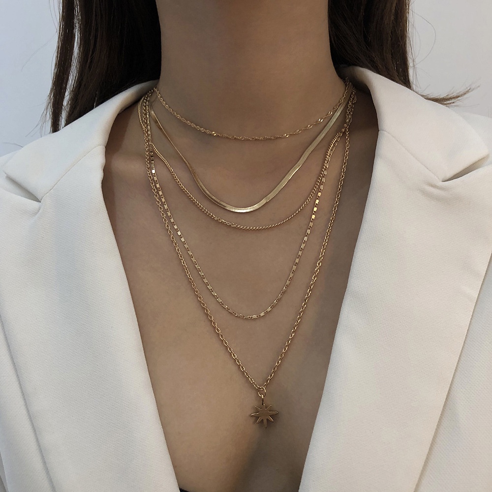 AZ214 Kalung Rantai Choker Multilayer Dengan Liontin Gaya Korea Untuk Wanita / Kalung Choker Gaya Retro