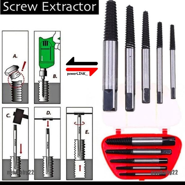 Screw Extractor set-Alat pembuka baut rusak-Broken Striped Remover