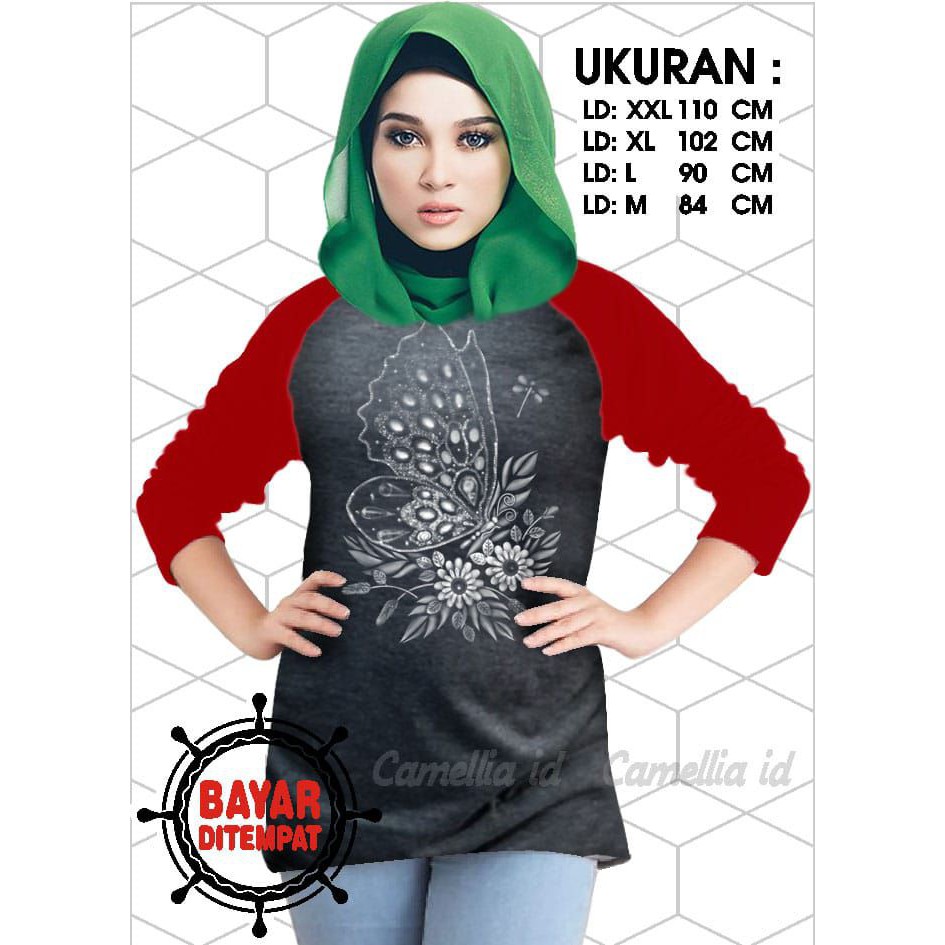 Kaos Raglan (KUPU2)/Kaos Wanita Lengan 3/4/ Kaos Wanita/ Kaos Cewek/ Kaos Oblong/Misty