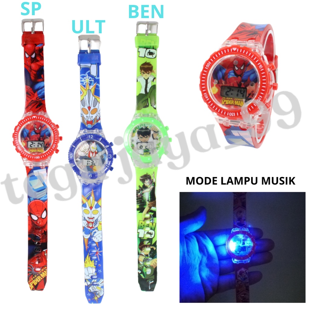 TERBARU!!! JAM TANGAN FASHION ANAK LAKI-LAKI LAMPU DAN MUSIK STARP RUBBER KARAKTER KARTUN TE913