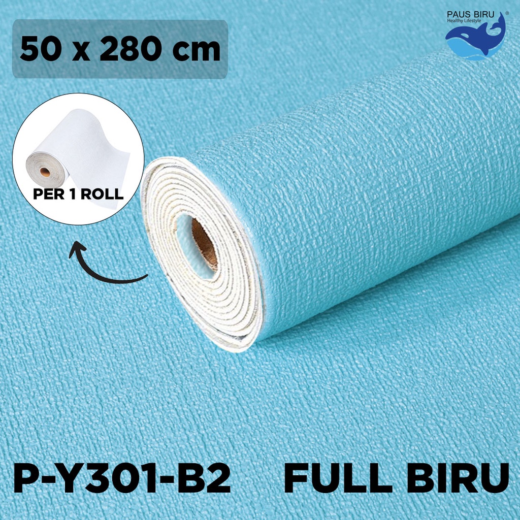 paus biru Wallpaper foam Linen Roll Wallpaper Dinding form Dekorasi Kamar Kelas atas-FULL BIRU