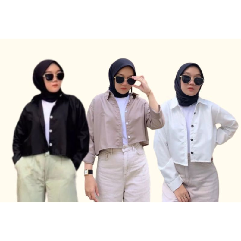 BELFIE CROP - KEMEJA WANITA CROP TOP OVERSIZE- HANIN CROP OUTER