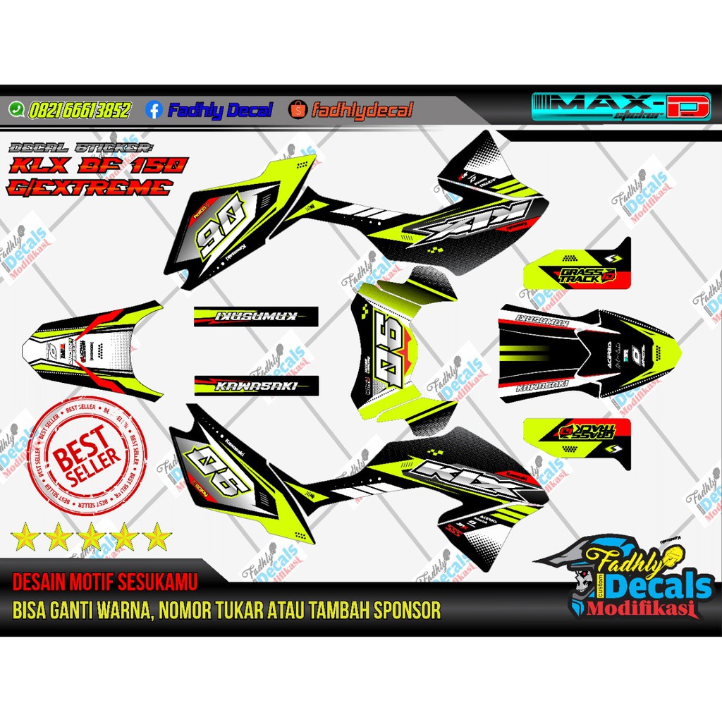 Decal Sticker Fullbody KLX BF Kuning Stabilo Hitam dan merah hitam Keren