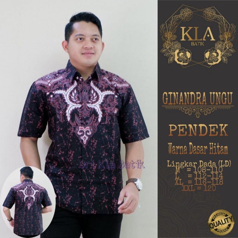 Kemeja Batik Solo Pria Lapis Furing PREMIUM Dewasa Lengan Panjang Pendek Motif GINANDRA UNGU LILAC