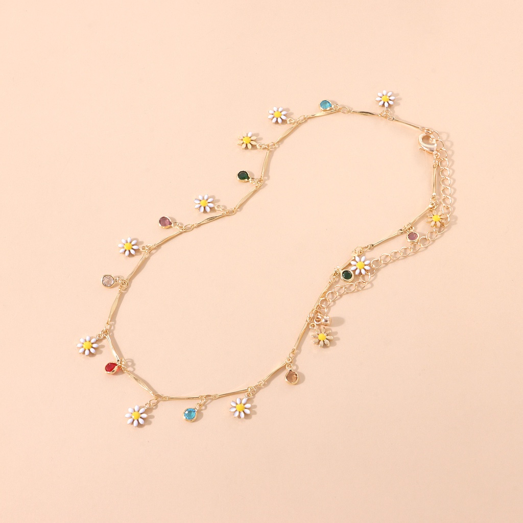 Daisy Colored Gemstone Wanita Kalung Wanita Sederhana Temperamen Dicat Kalung