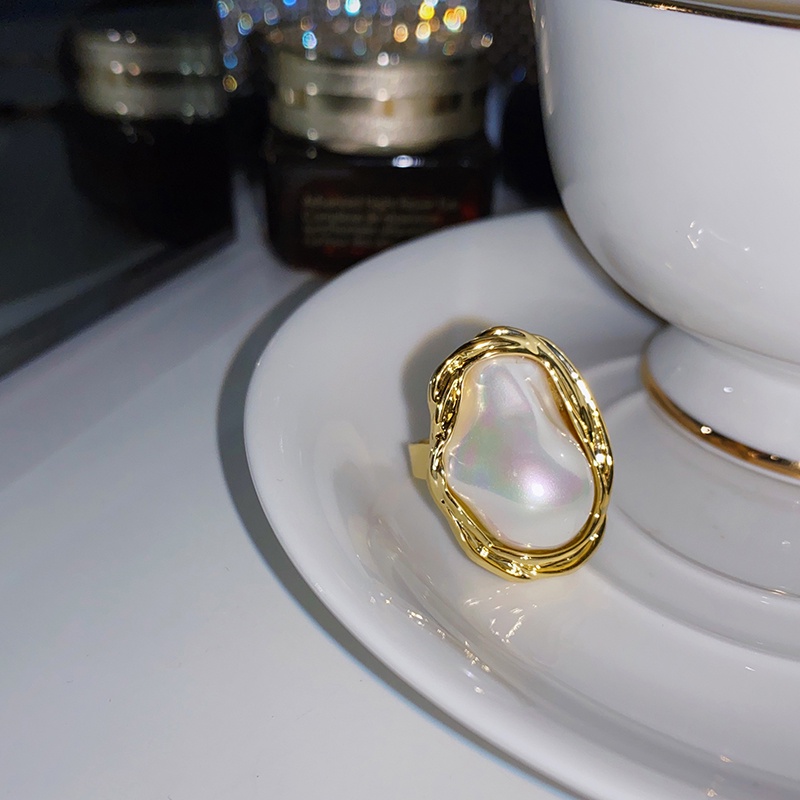 Cincin Model Terbuka Dapat Disesuaikan Desain Kerang Mutiara Gaya Retro Korea